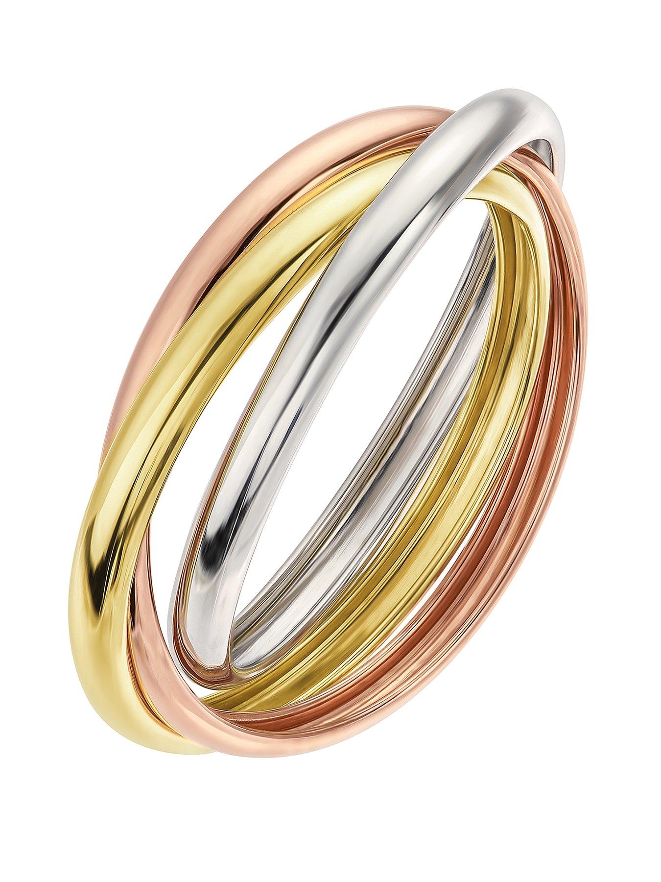 The Love Collection 9-Carat Gold Russian 3-Colour Wedding Ring - 2mm Each band