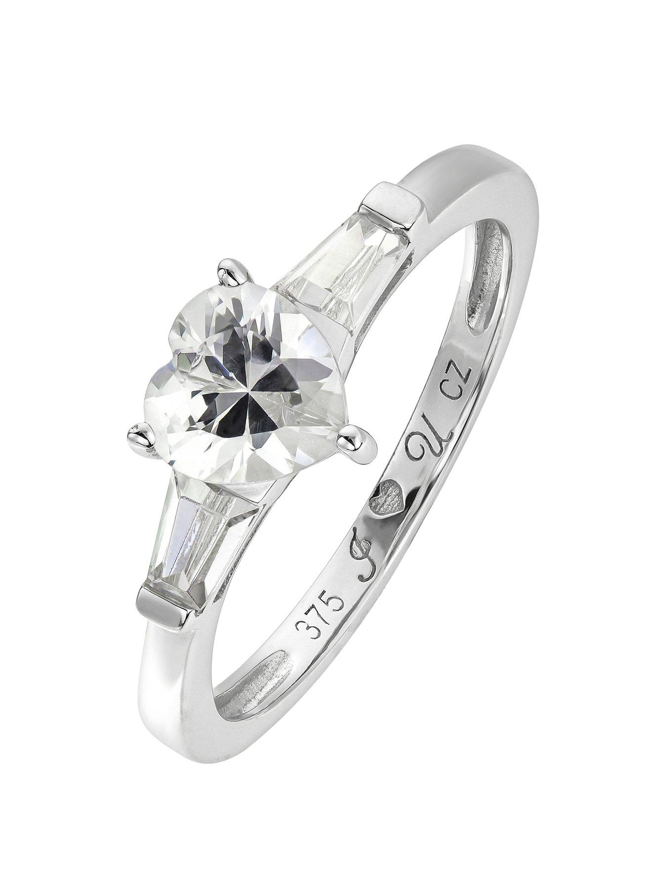 Product photograph of Love Gold 9ct White Gold Cubic Zirconia Heart I Love U Shoulder Ring from very.co.uk