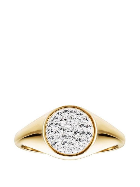 stillFront image of evoke-sterling-silver-gold-plated-crystal-round-signet-ring