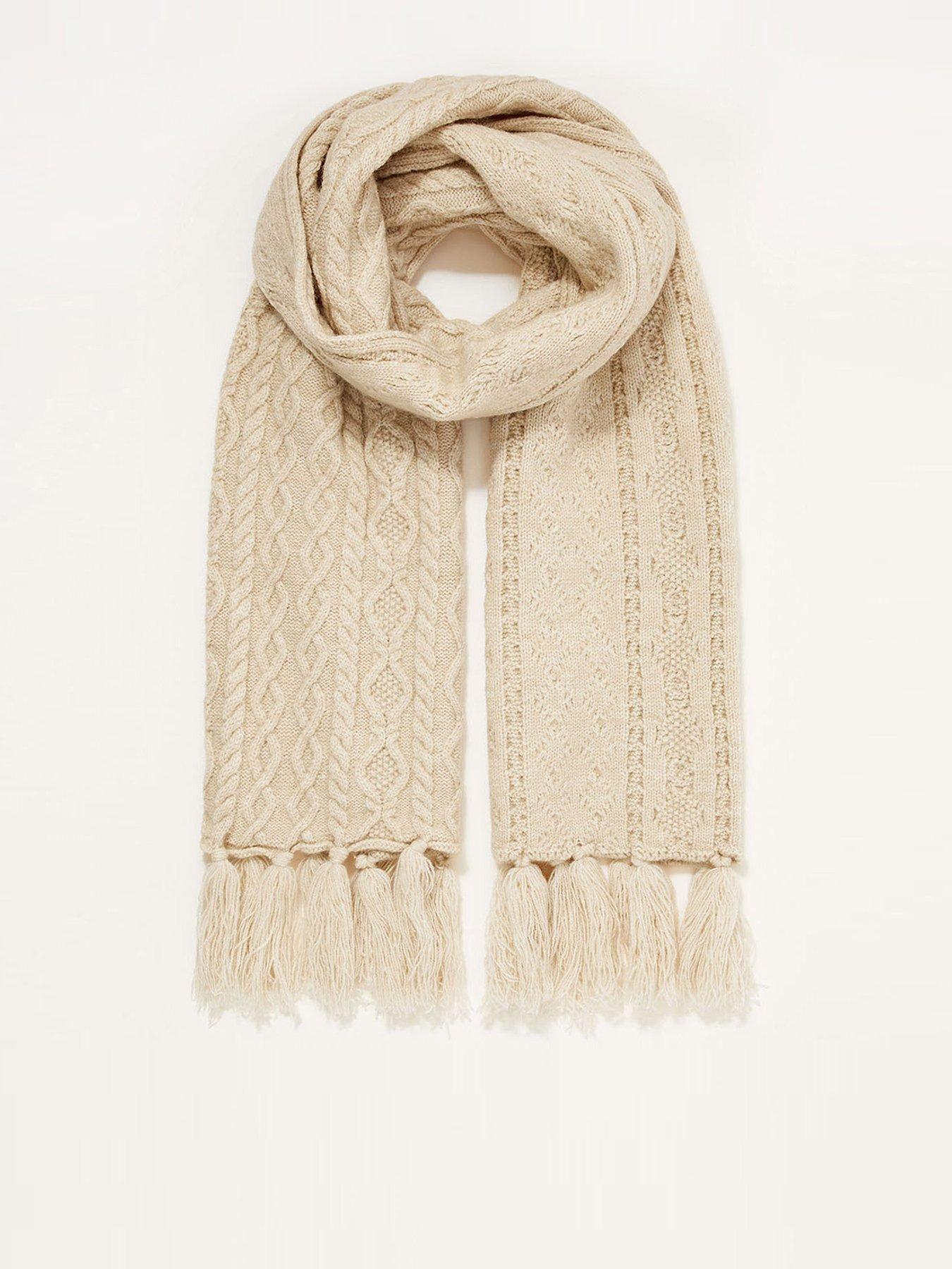 Women Cable Knit Scarf - Natural