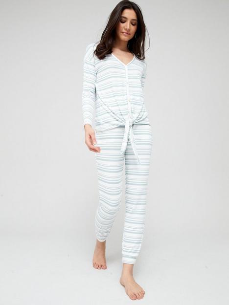 v-by-very-stripe-rib-tie-front-button-through-and-jogger-lounge-set-whitegreen