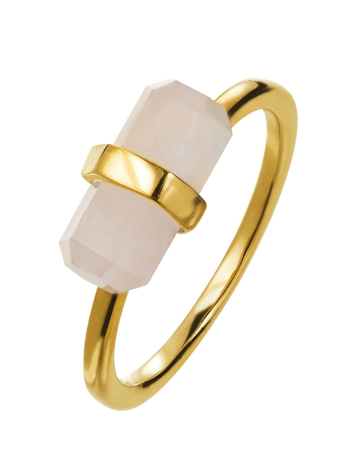 Product photograph of The Love Collection Gold Plated Silver Rose Quartz Crystal Ring from very.co.uk