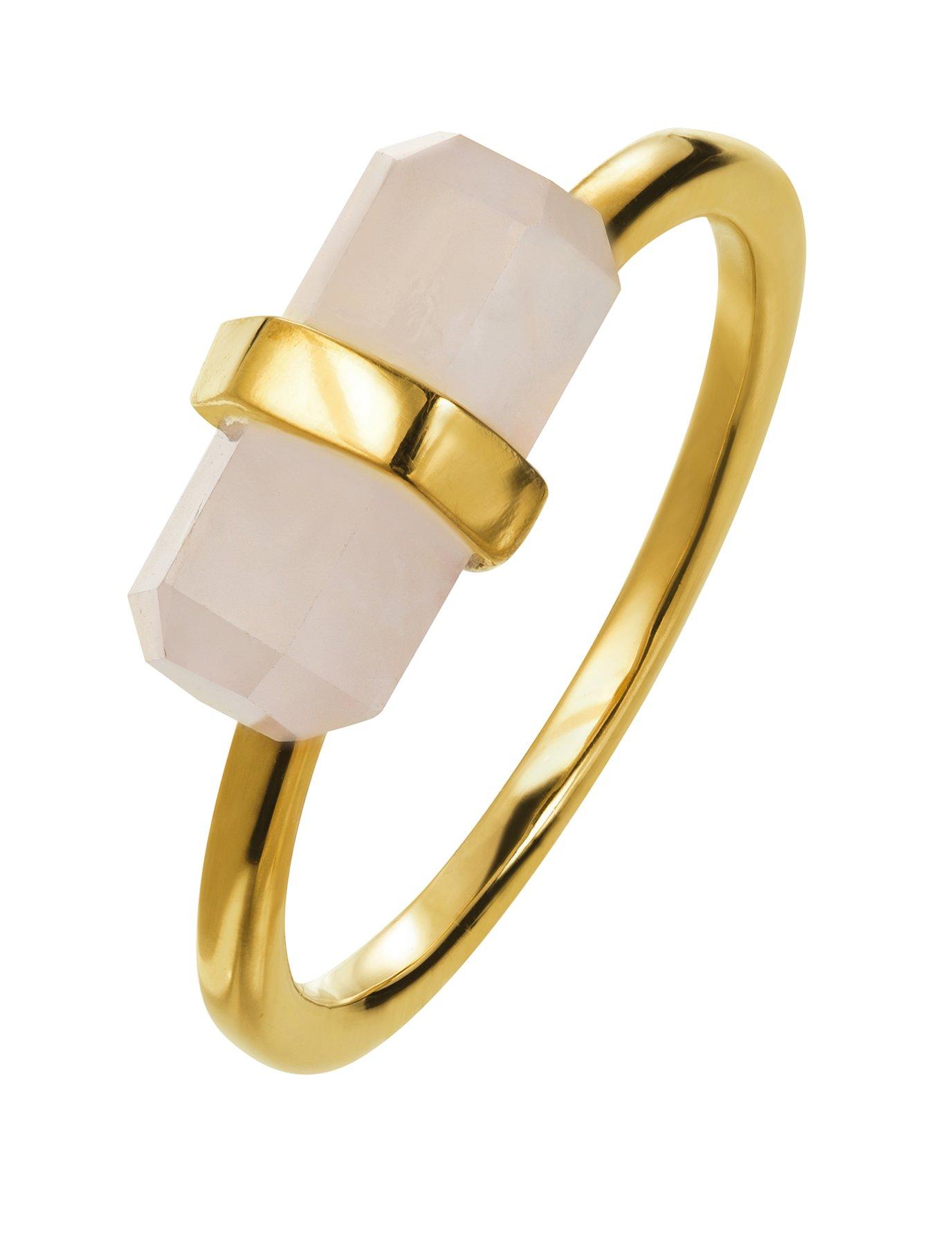 The Love Collection Gold Plated Silver Rose Quartz Crystal Ring