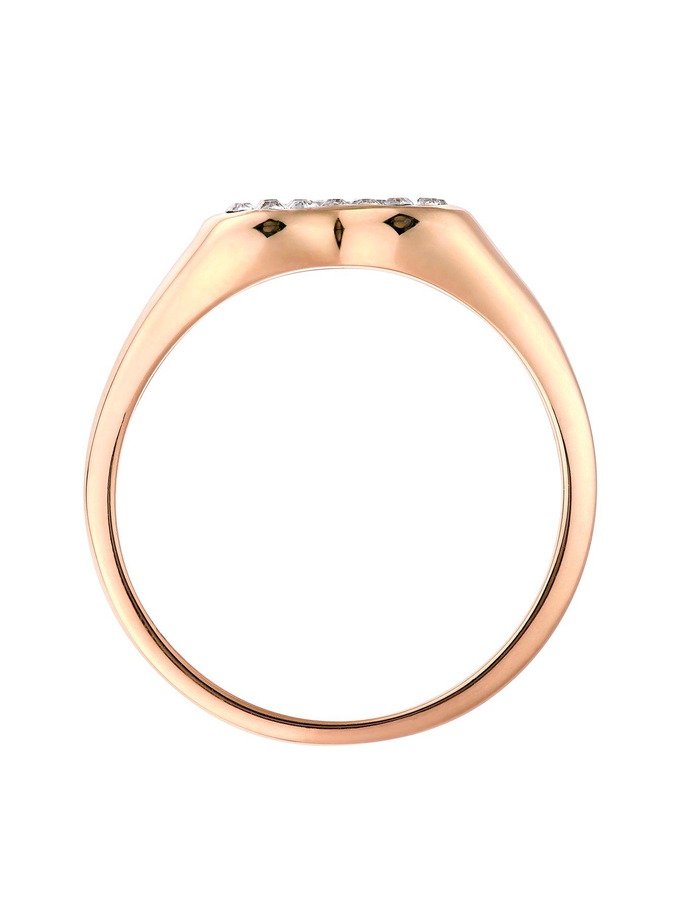 Women Sterling Silver Rose Gold Plated Crystal Heart Signet Ring