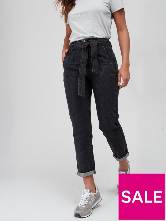 front image of v-by-very-belted-high-waist-mom-jean-black