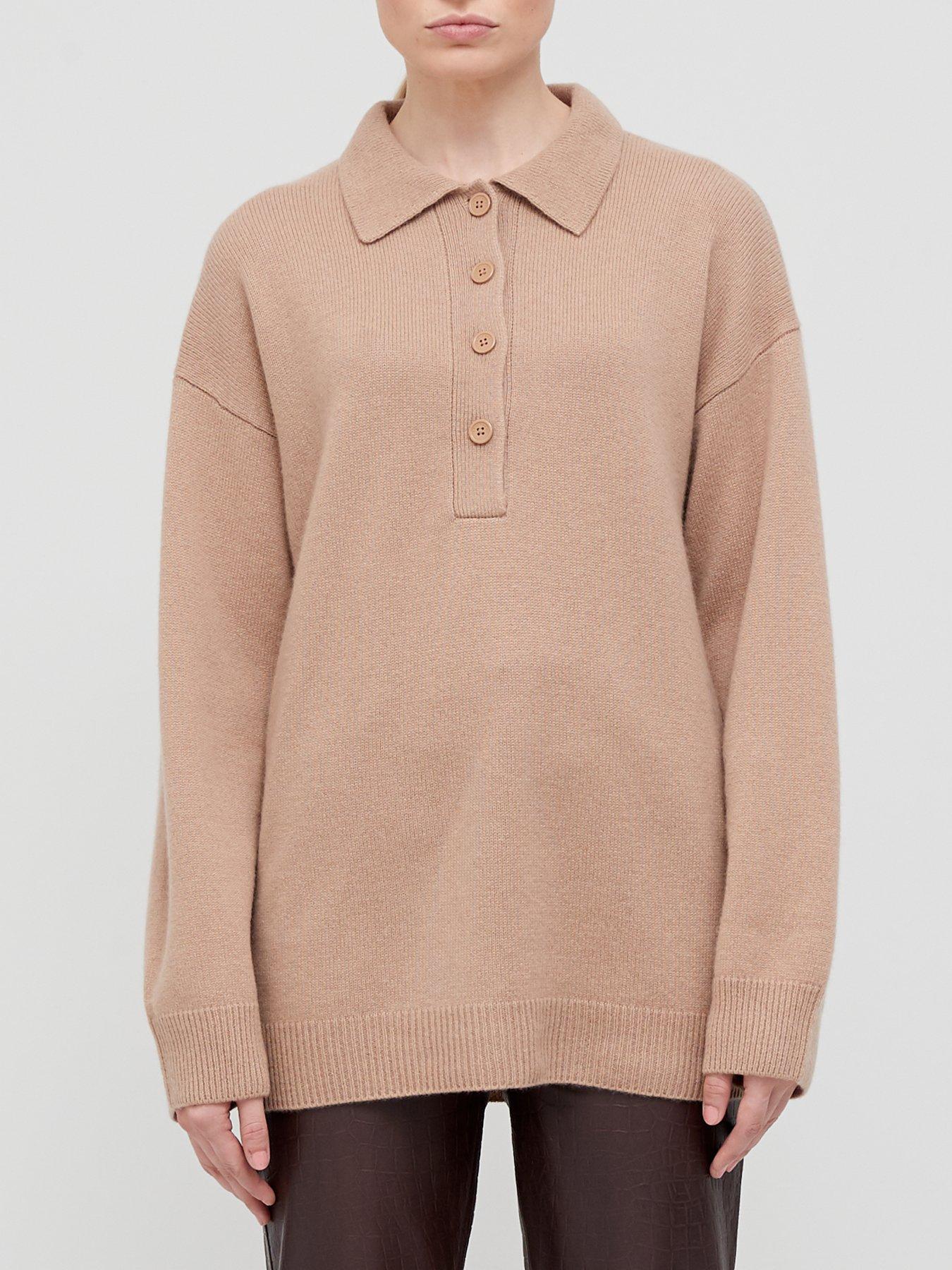EQUIPMENT Lenna Oversized Cashmere Knitted Polo Jumper - Camel | very.co.uk