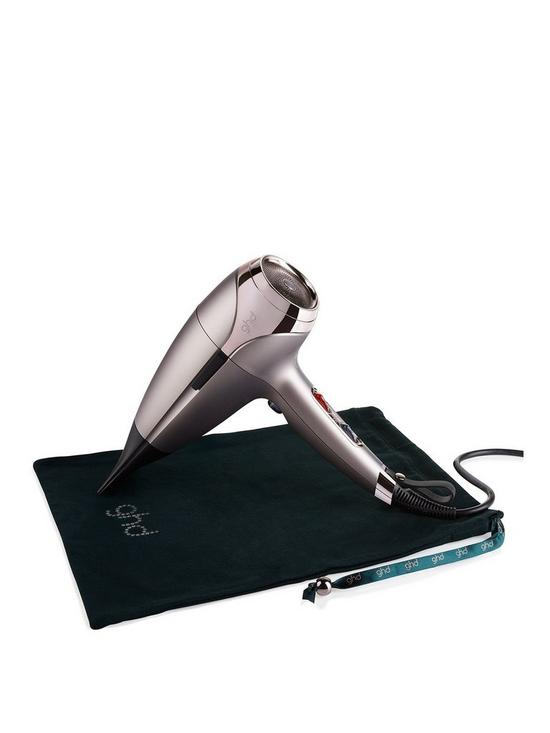 front image of ghd-helios-limited-edition-hair-dryer-in-warm-pewter-complimented-by-a-luxury-dust-bag