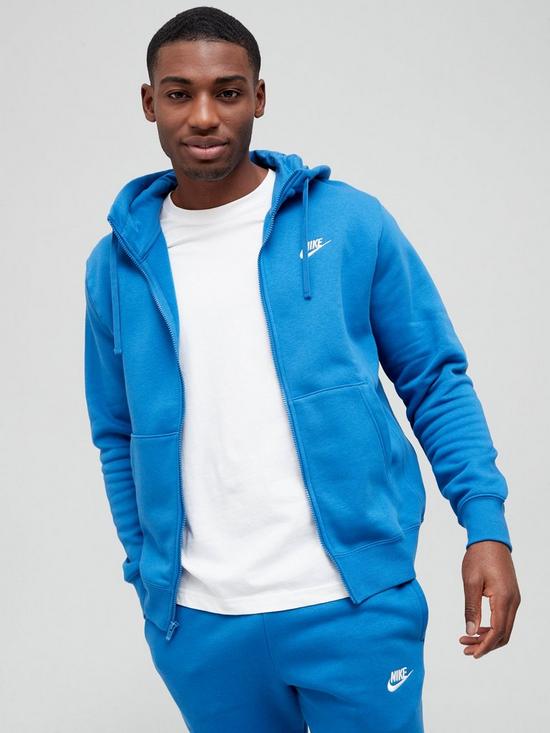front image of nike-nswnbspclub-fleece-full-zip-hoodie-blue