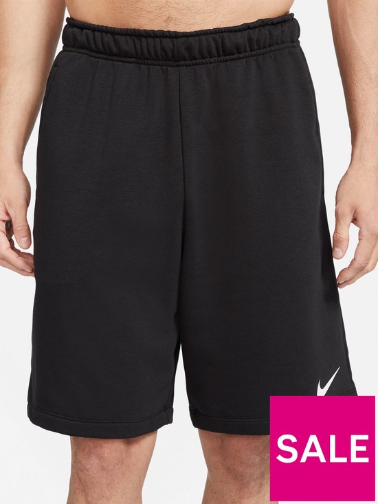 front image of nike-train-dri-fit-fleece-shorts-black