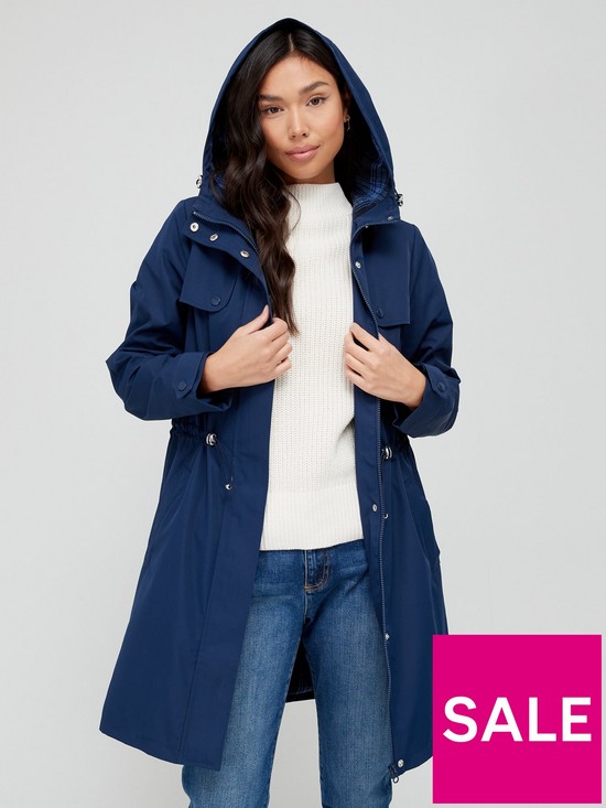 front image of v-by-very-shower-resistant-coat-with-check-lining-navy