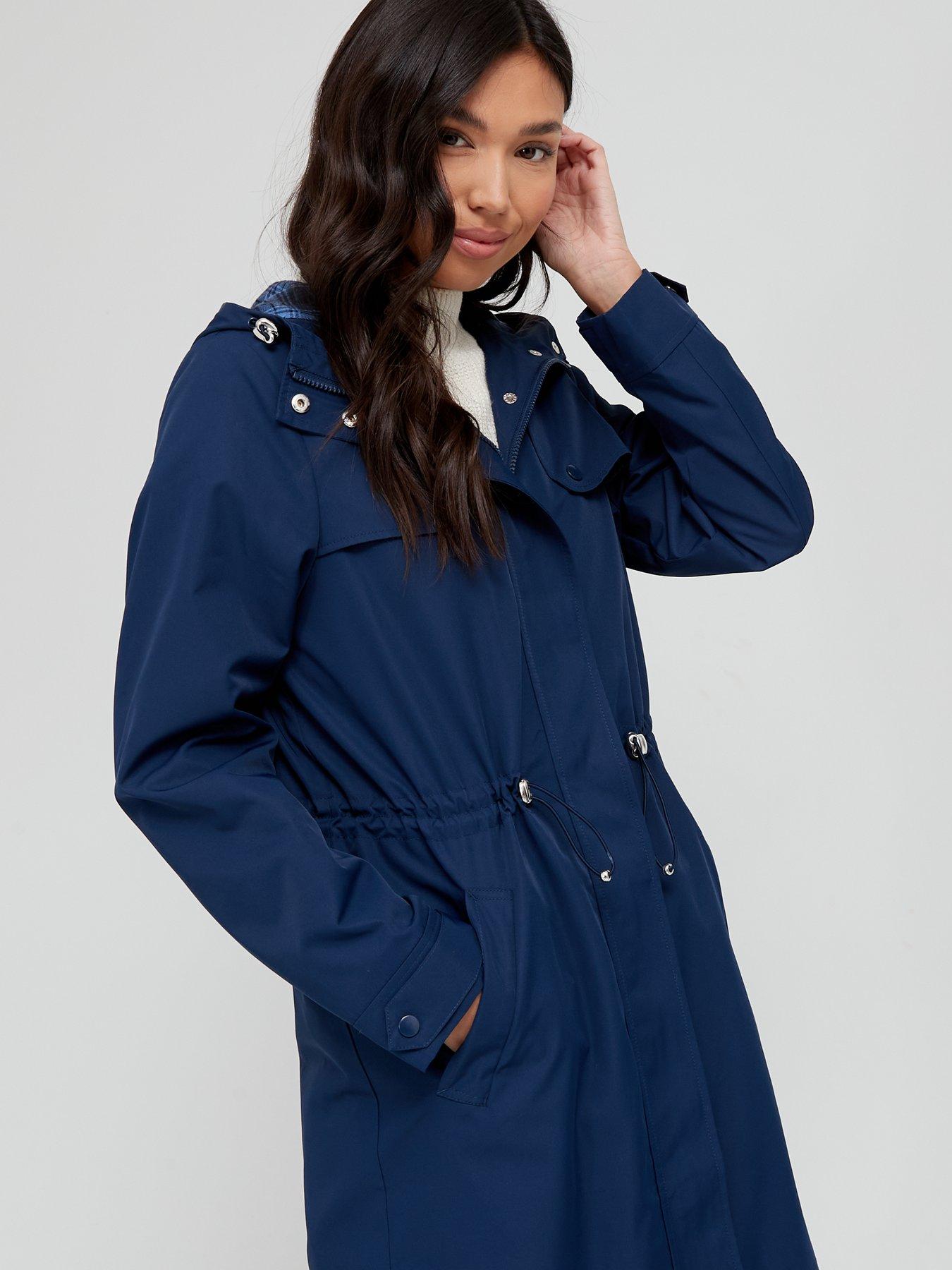  Shower Resistant Coat With Check Lining - Navy