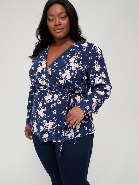 v-by-very-curve-long-sleeve-wrap-detail-blouse-navyfloral