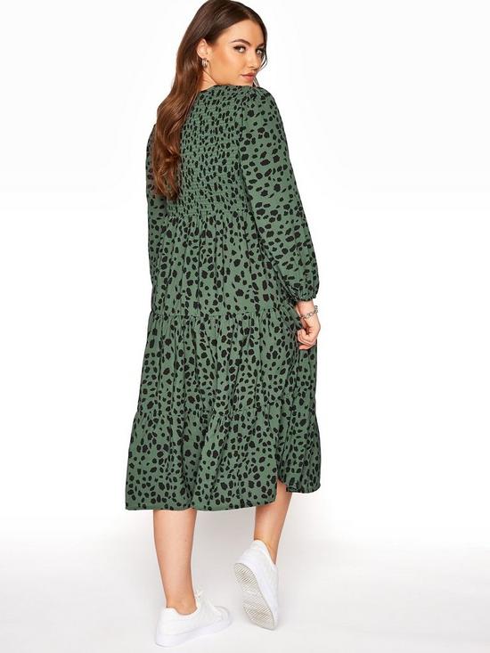 stillFront image of yours-clothing-balloon-sleeve-shirred-dalmatian-dress-sage