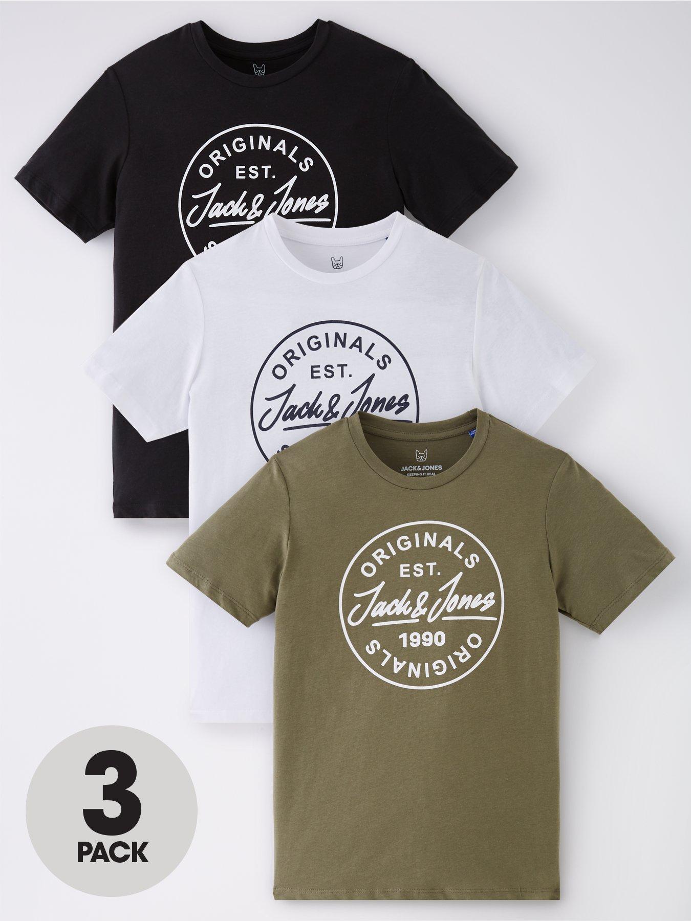  Boys 3 Pack Ormore Short Sleeve T-shirts - White/Green/Black