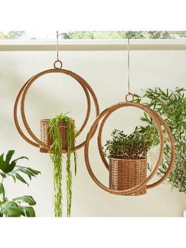 Product photograph of Very Home Set Of 2 Woven Hanging Planters from very.co.uk