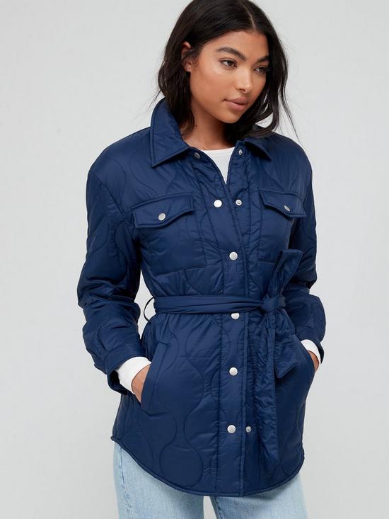 front image of v-by-very-quilted-shacket-with-belt-navy