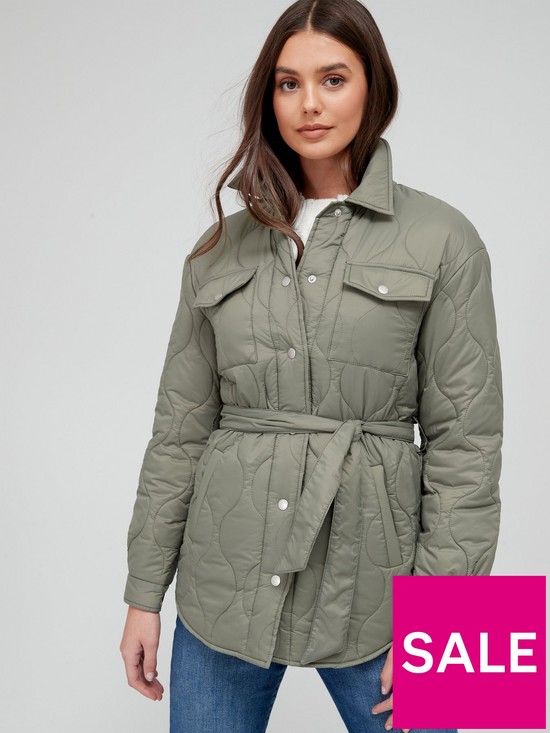 front image of v-by-very-quilted-shacket-with-belt-khaki