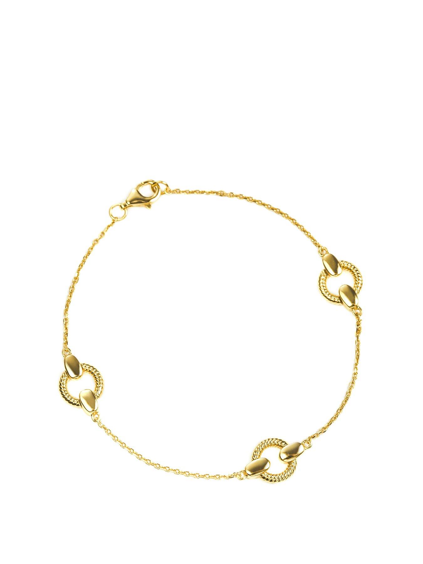 LOVELY GIFT IDEA YELLOW GOLD PLATED HEART FLOWER CHARM 18CM BRACELET 7 INCHES 