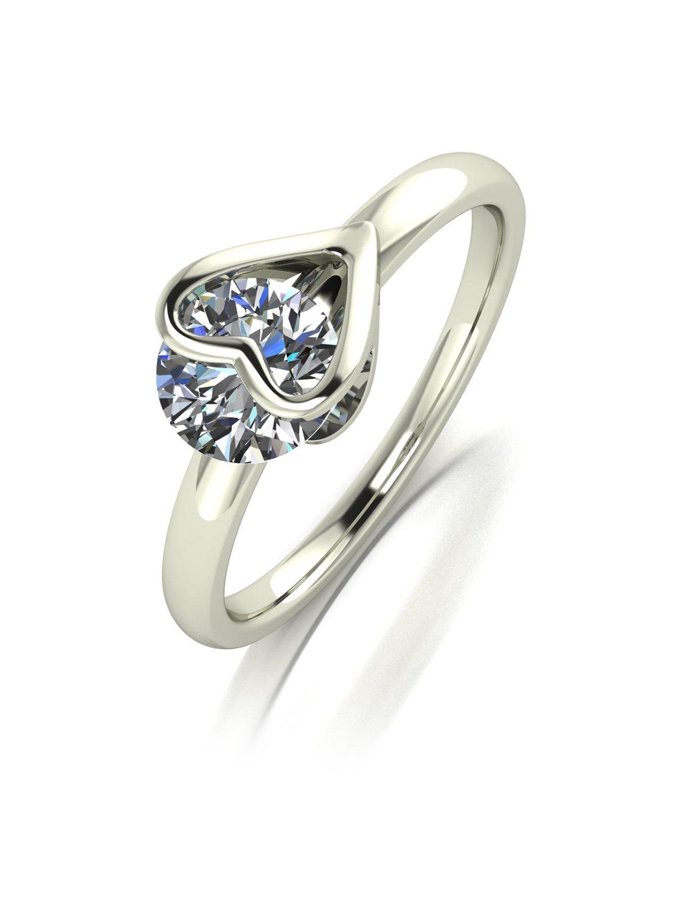 Product photograph of Moissanite 9ct White Gold 1ct Solitaire Ring With Heart Detail Band from very.co.uk