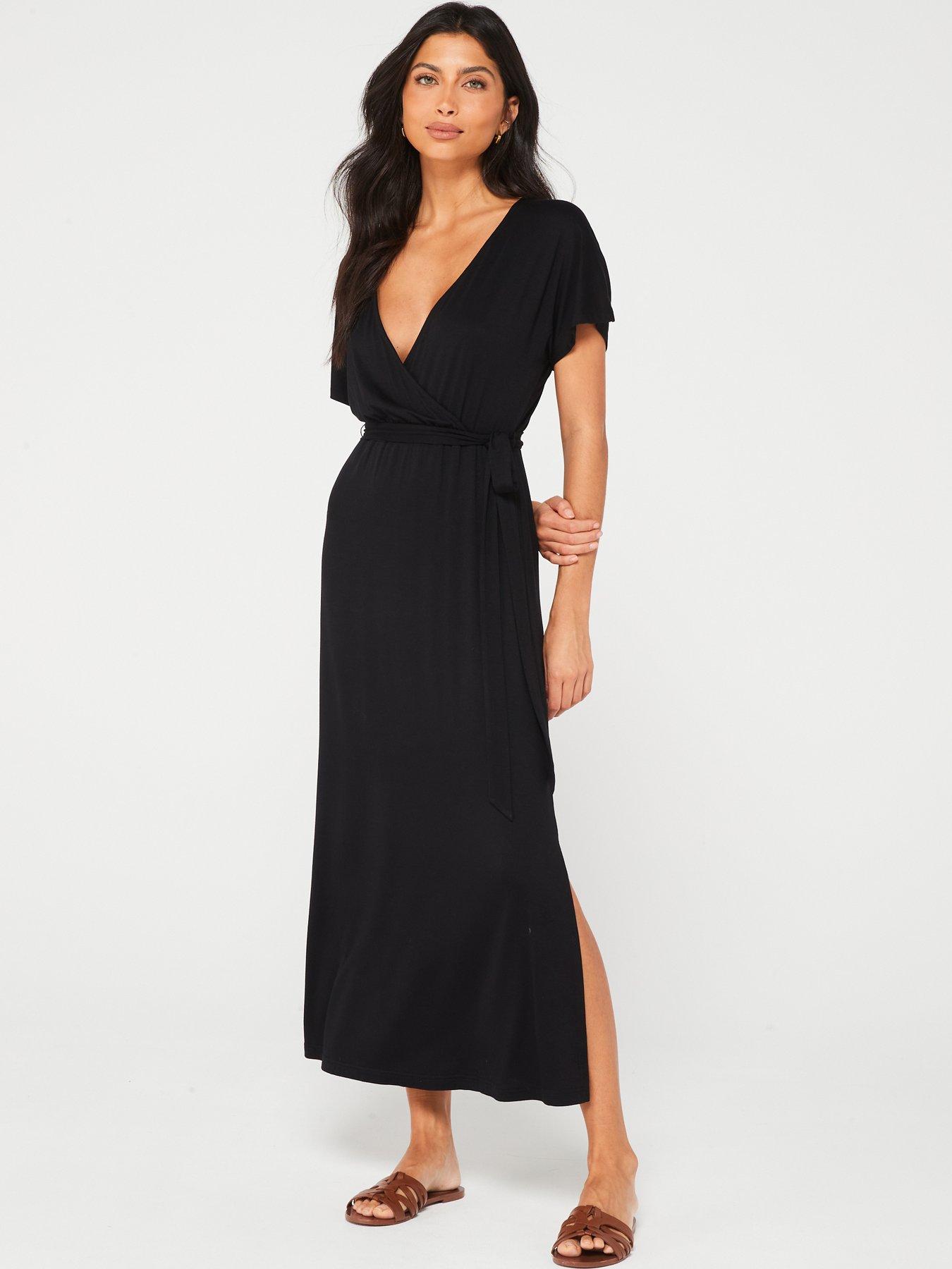 V-Neck Jersey Midi Dress - Black