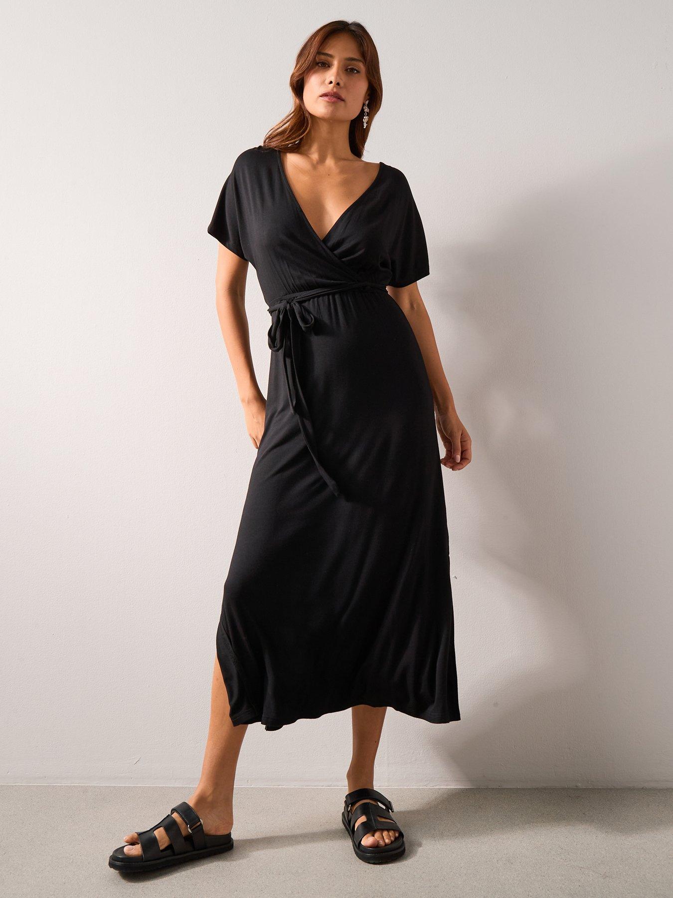 black jersey beach dress The Mykonos - Solid Black Linen Beach Dress