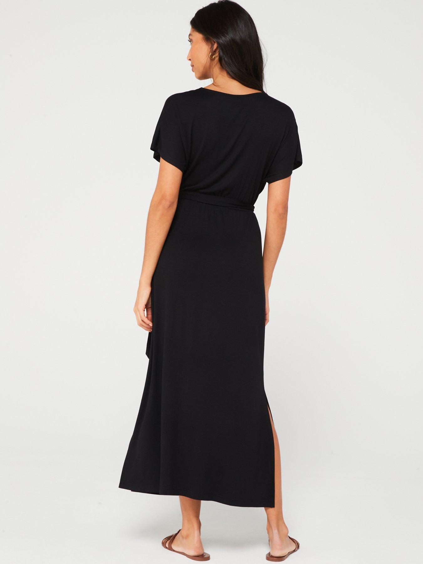 Image 2 of 6 of Everyday Jersey Wrap Beach&nbsp;Midi Dress - Black