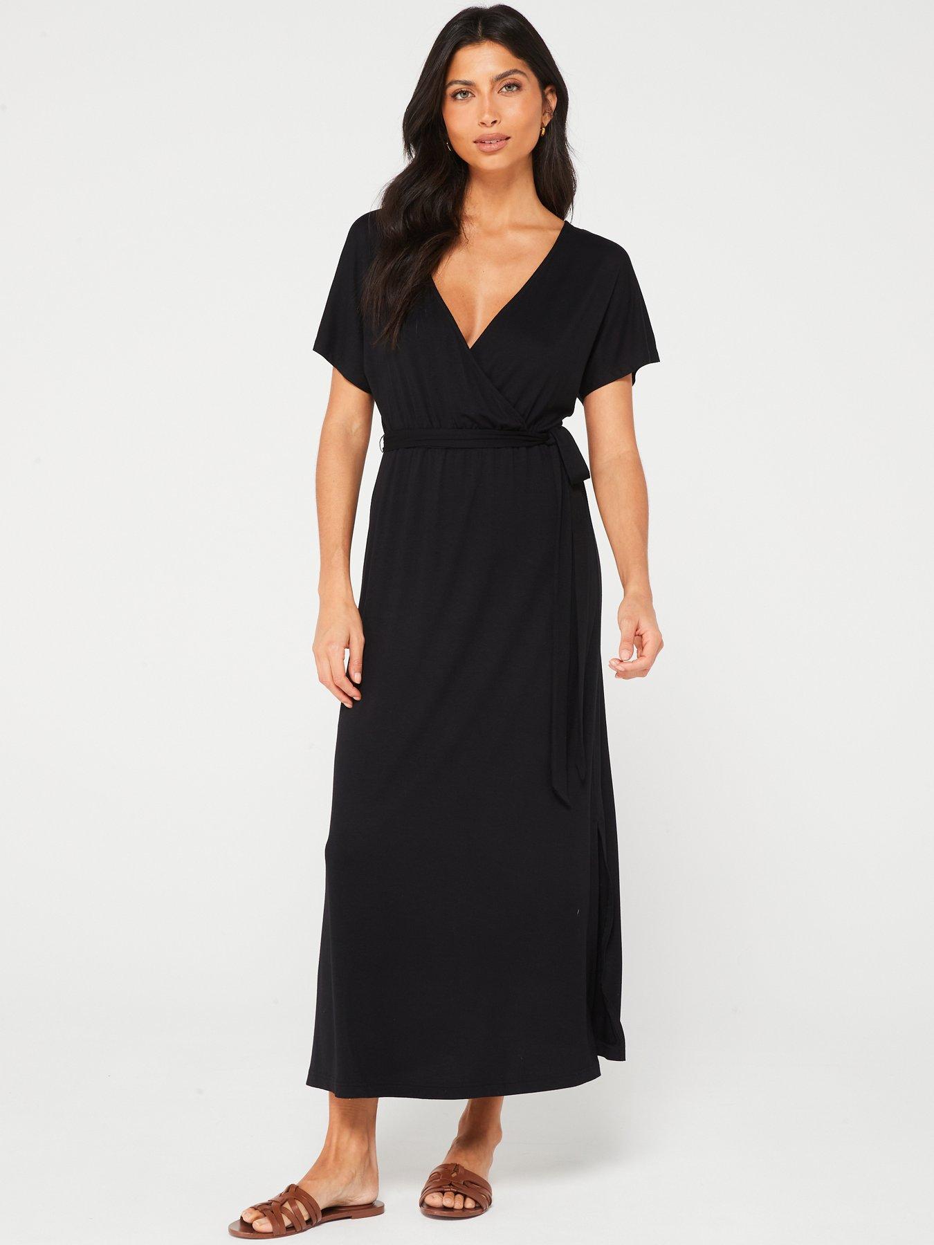 Everyday Jersey Wrap Beach Midi Dress - Black