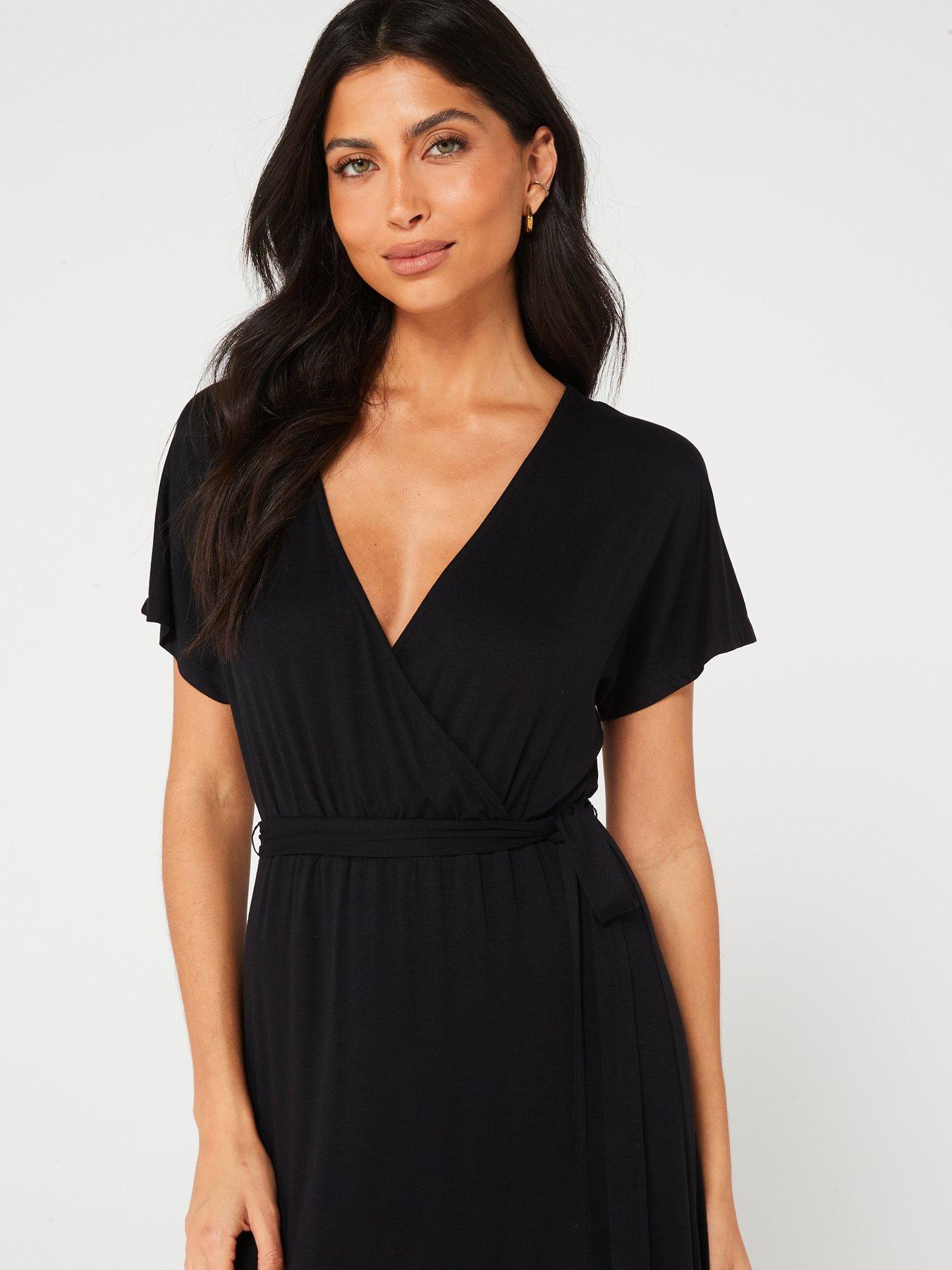 Image 4 of 6 of Everyday Jersey Wrap Beach&nbsp;Midi Dress - Black