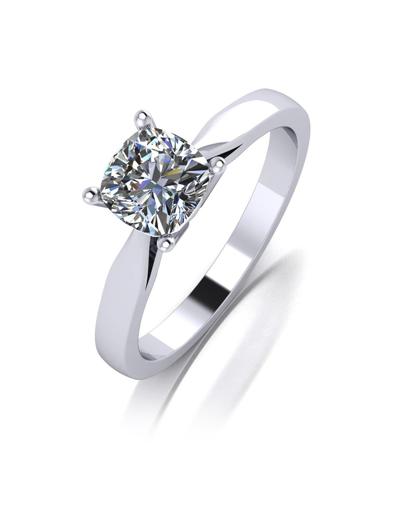 Product photograph of Moissanite Platinum 1 1ct Cushion Shaped Moissanite Solitaire Ring from very.co.uk