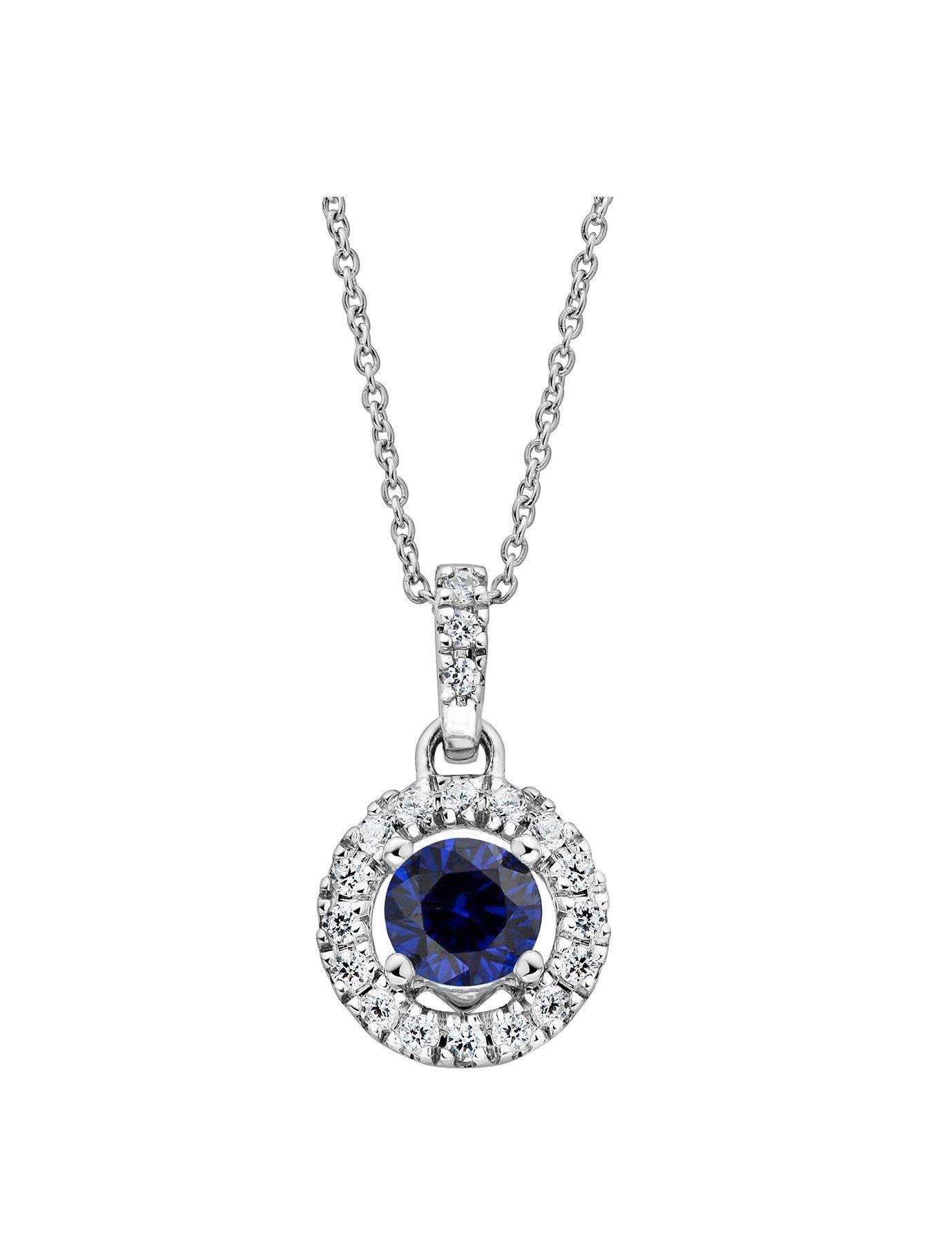 Product photograph of Created Brilliance Ana Created Brilliance 9ct White Gold Created Sapphire And Lab Grown Diamond Pendant Necklace from very.co.uk