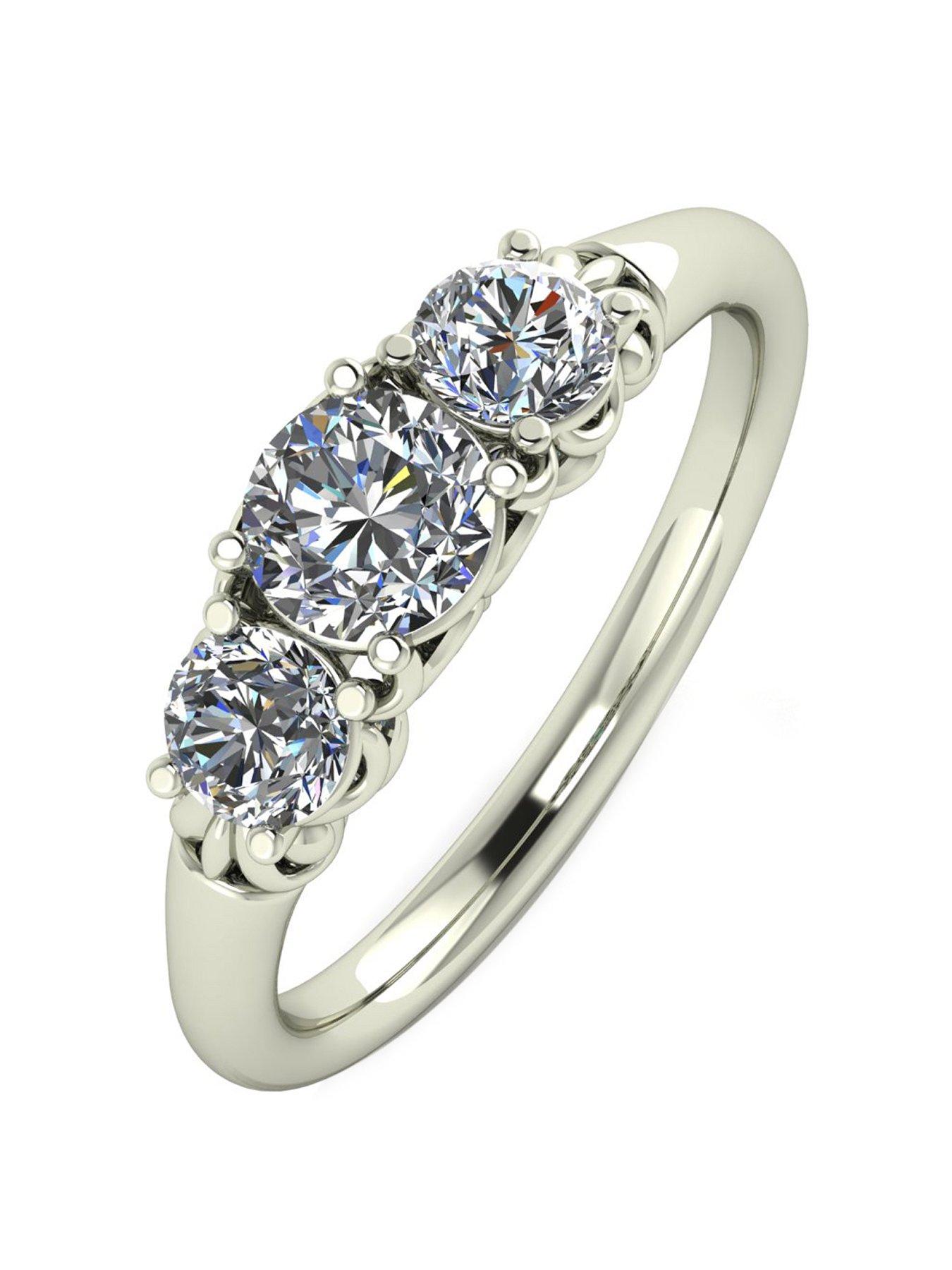 Product photograph of Moissanite Lady Lyndsey 9ct Gold Bezel Set Three Stone Ring from very.co.uk