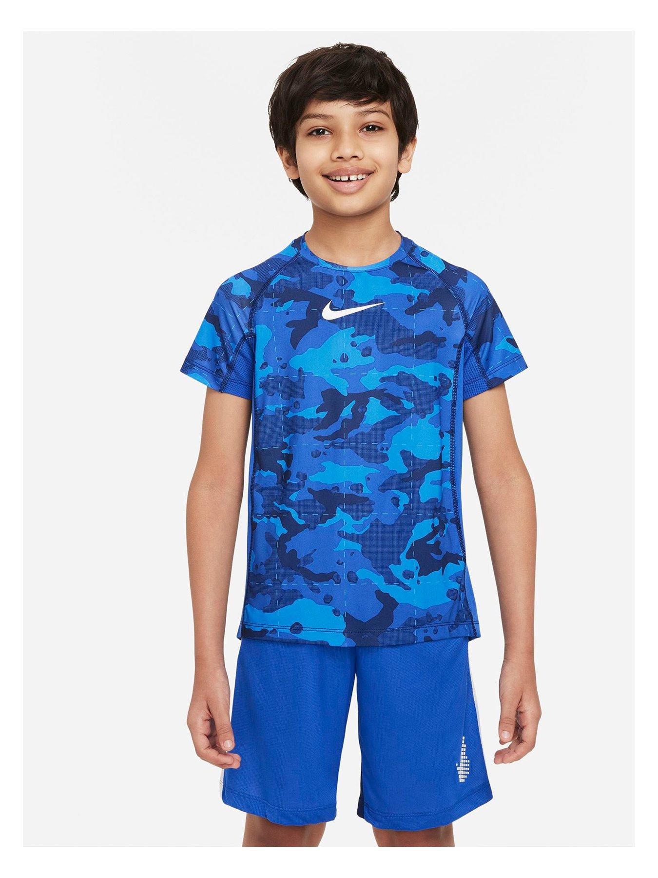 Kids Older Boys Dri-FIT All Over Print Short Sleeve Top - Blue