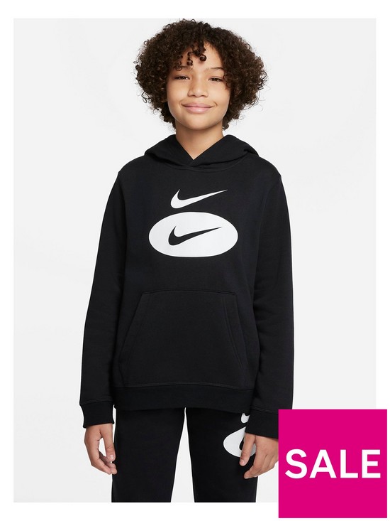 front image of nike-older-boys-nsw-core-hbr-pullover-hoodie-black
