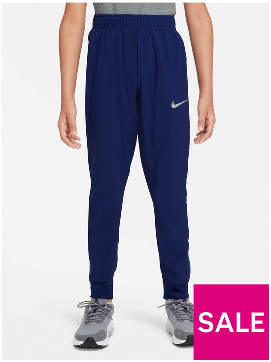 front image of nike-older-boys-dri-fit-woven-pant-blue