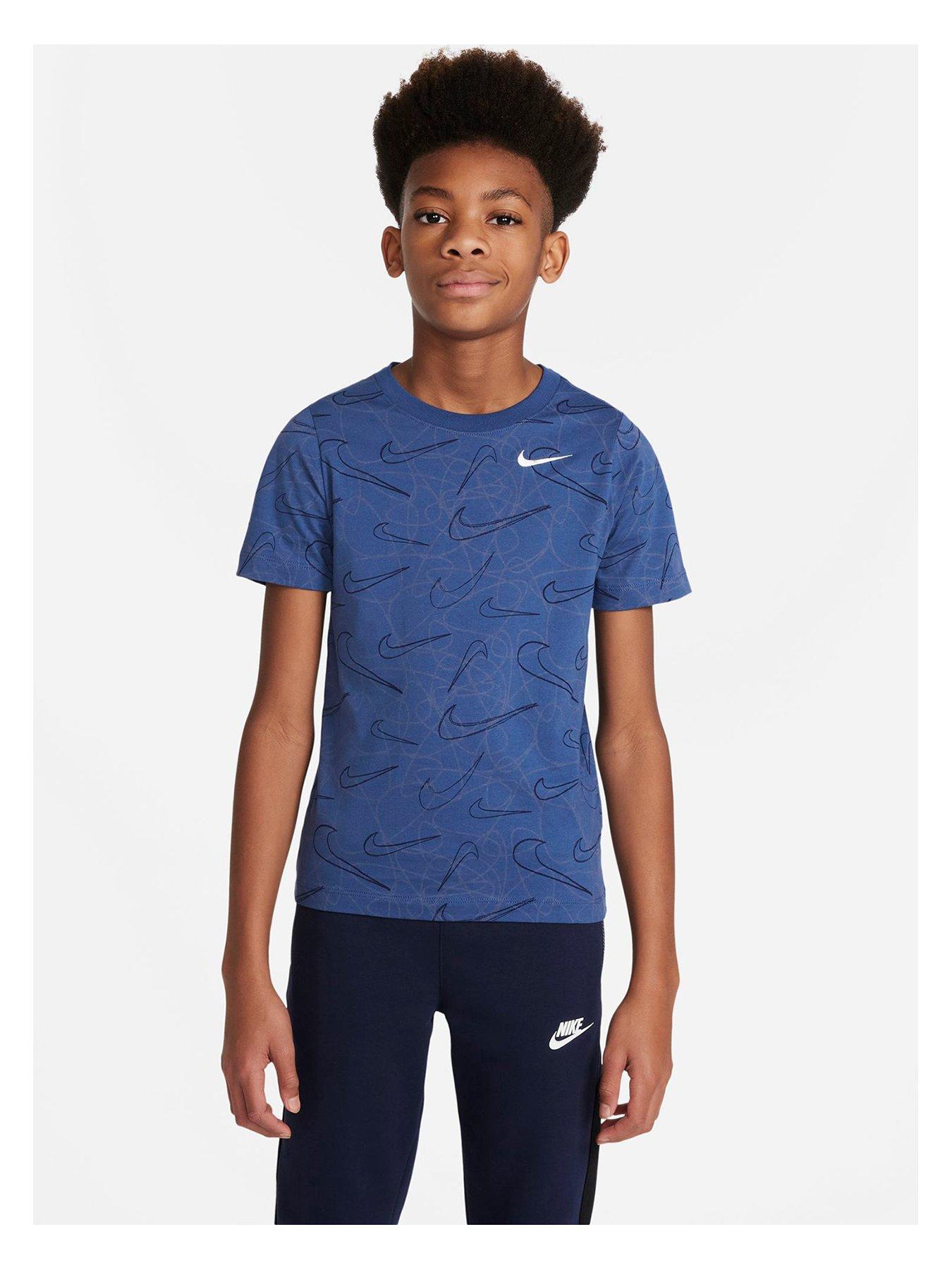 Sportswear Older Boys Nsw All Over Swoosh Print T-shirt - Blue