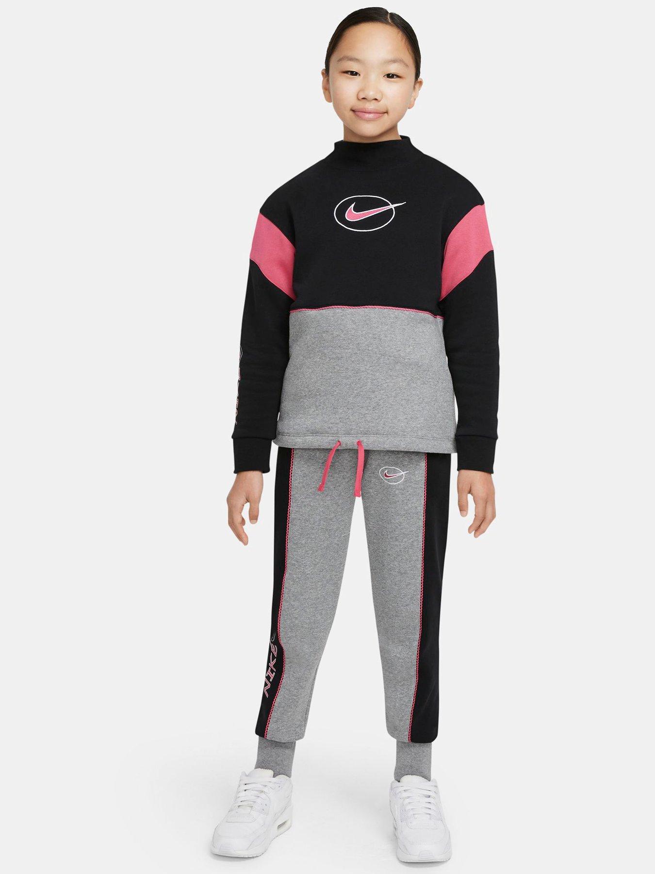 Sportswear Older Girls Nsw Fleece Long Sleeve Mock Top - Black/Grey/Pink