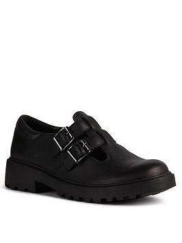 geox casey girls buckle school shoe - black