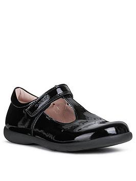 geox naimara girls patent velcro strap t-bar school shoe - black patent, black patent, size 12.5 younger
