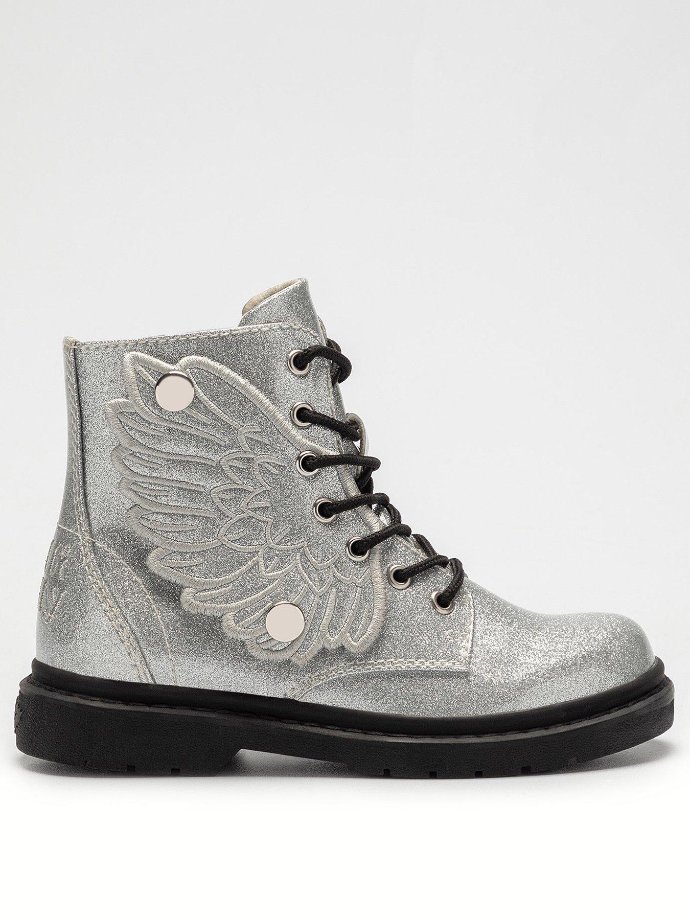  Angel Wings Glitter Ankle Boots - Silver