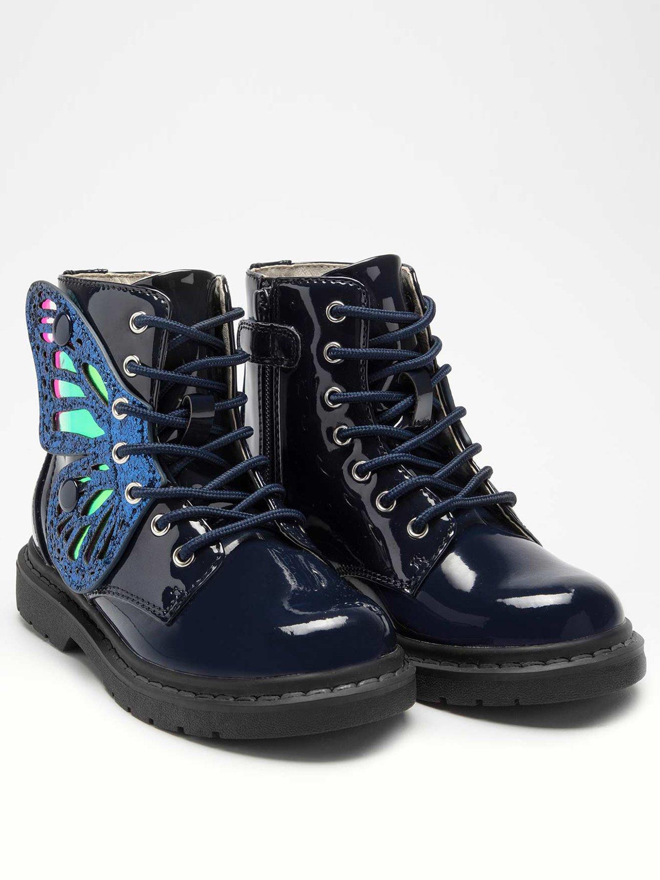  Fairy Wings Patent Ankle Boots - Navy
