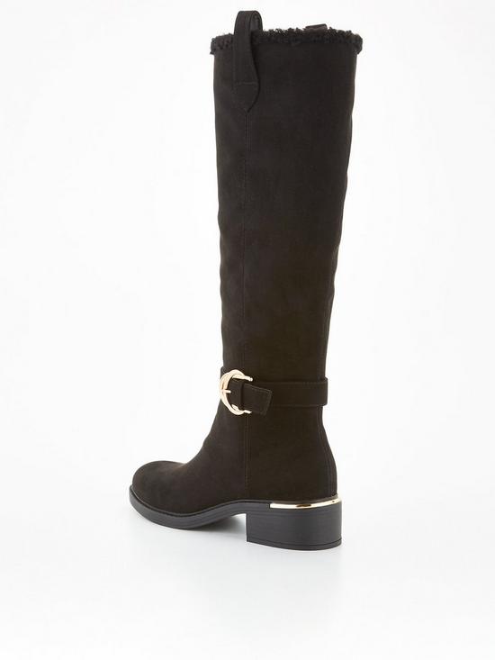 stillFront image of v-by-very-may-buckle-trim-knee-high-boot-with-faux-fur-black