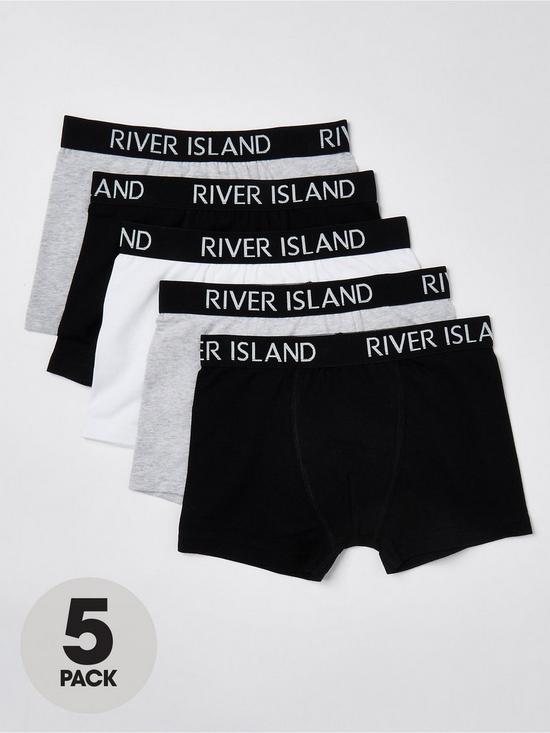 front image of river-island-boys-5-pack-waistband-boxers-blackgrey
