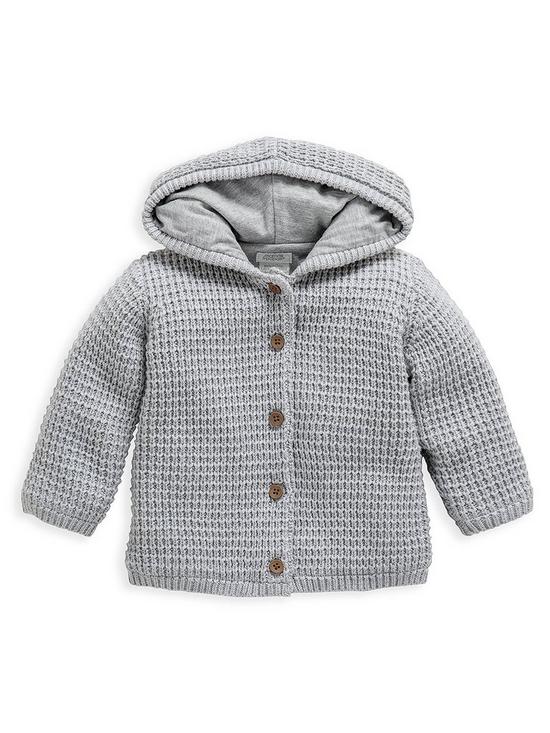 front image of mamas-papas-unisex-baby-hooded-knitted-cardigan-grey