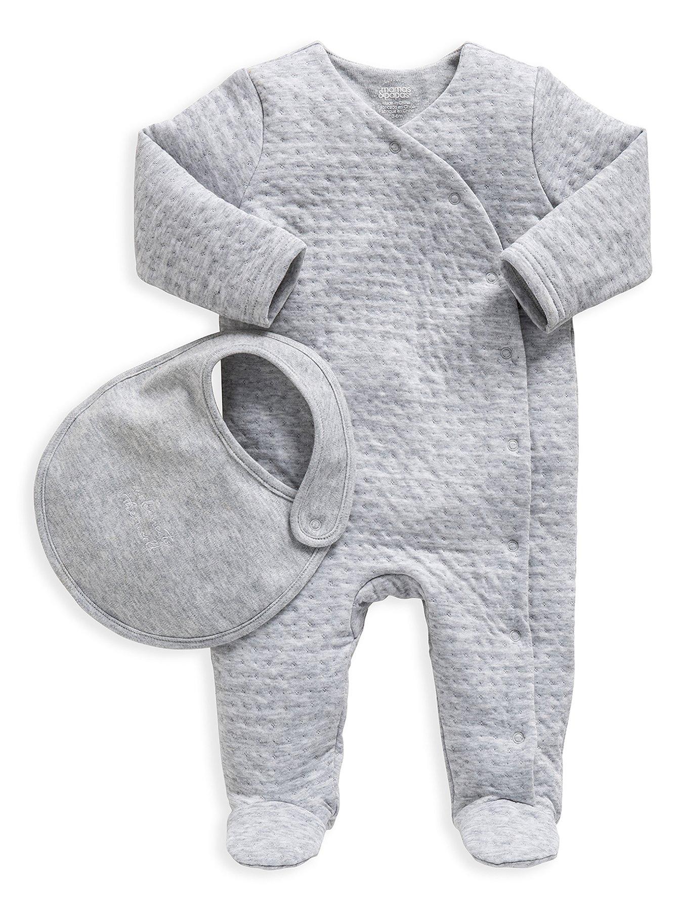 Kids Unisex Baby Textured Sleepsuit With Bib - Grey