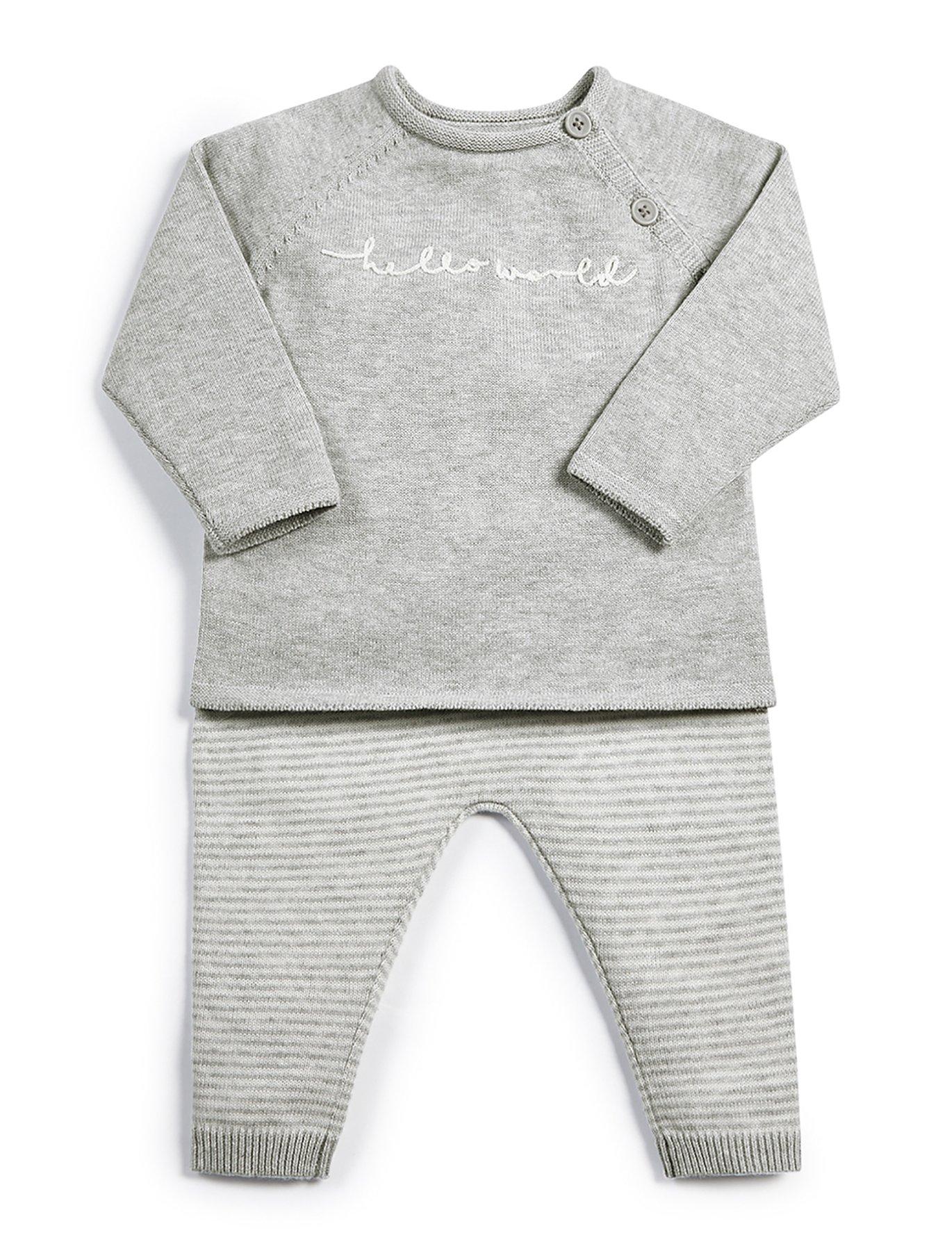 Baby Clothes Unisex Baby 2 Piece Knitted Set - Grey