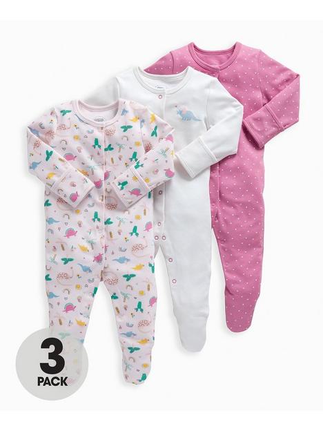 mamas-papas-baby-girls-3-pack-dino-sleepsuits-multi
