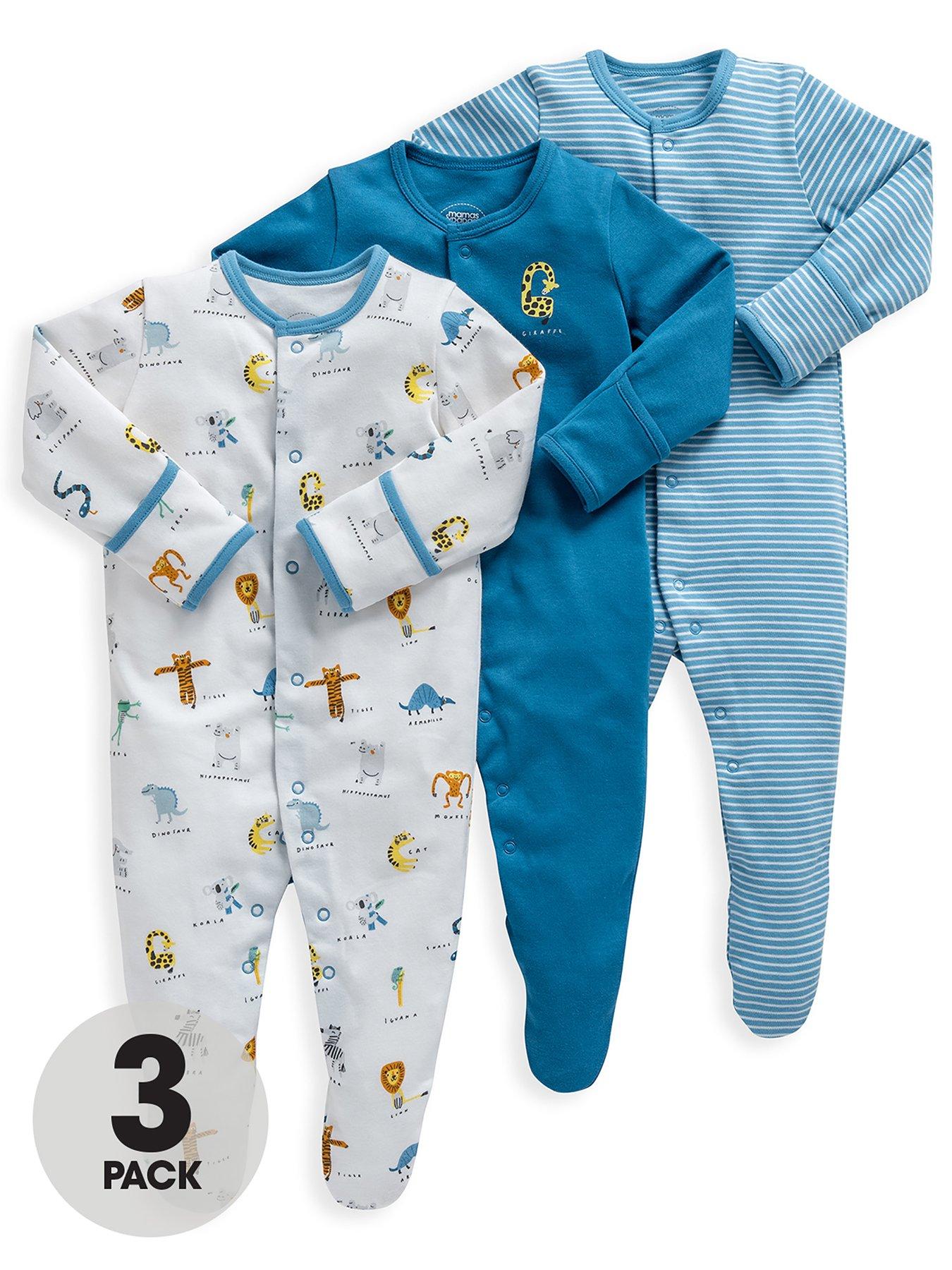 Kids Baby Boys 3 Pack Alphabet Sleepsuits - Blue