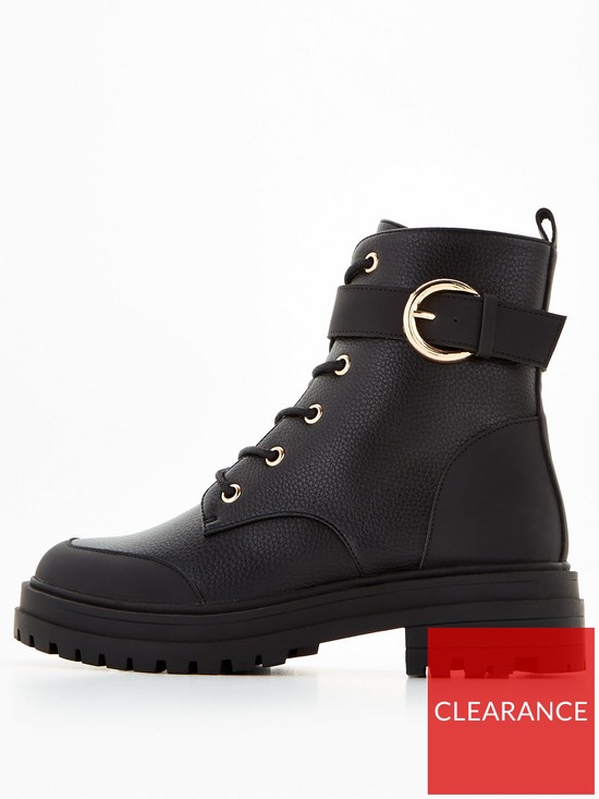 front image of v-by-very-heat-buckle-strap-lace-up-boots-black
