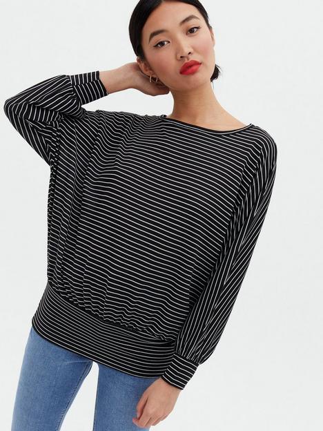 new-look-stripe-fine-knit-deep-hem-batwing-top-black-pattern