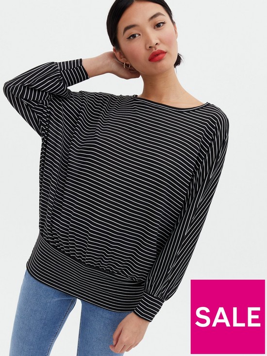 front image of new-look-stripe-fine-knit-deep-hem-batwing-top-black-pattern